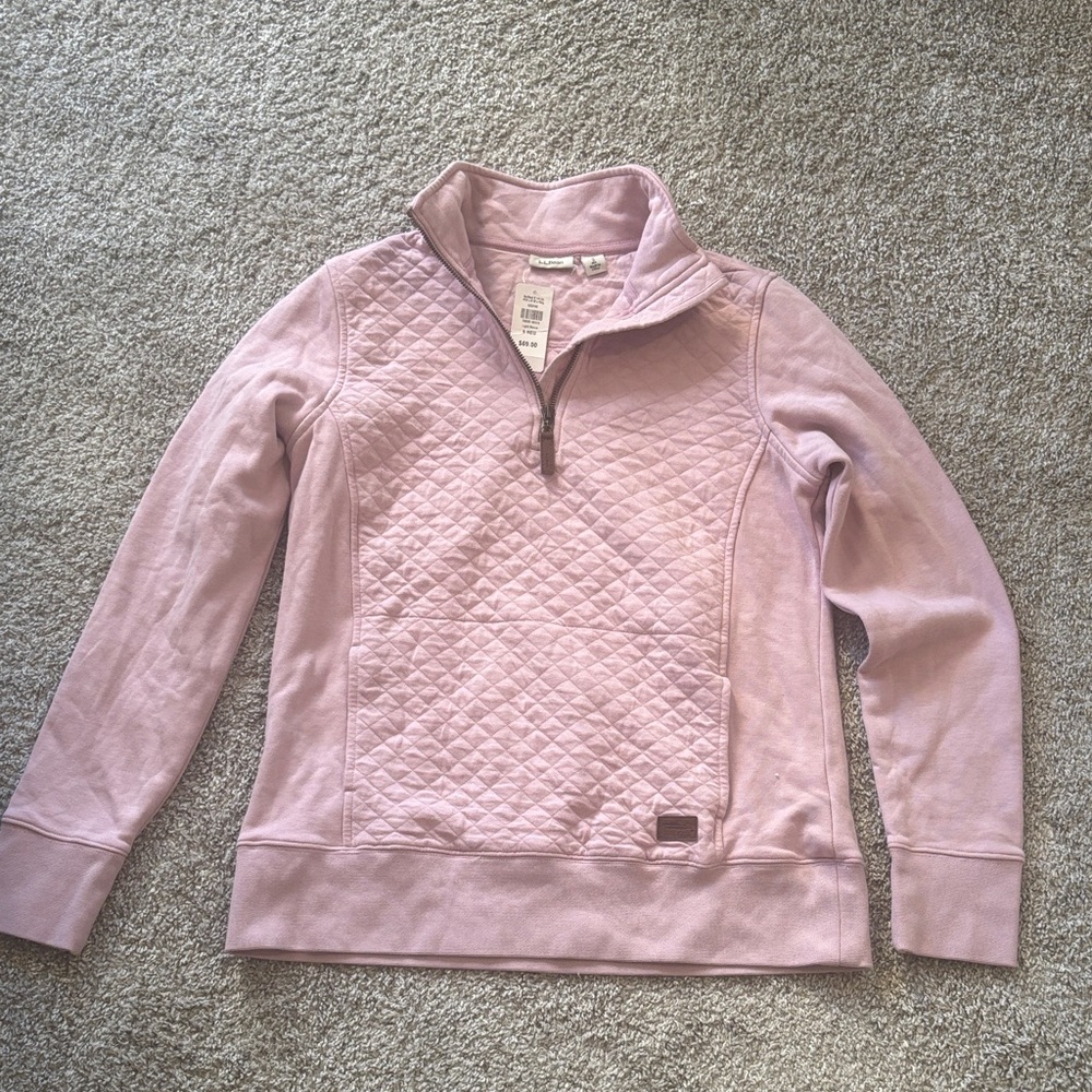 NWT L.L. Bean Women Quilted Half-Zip Pullover - Light Pink - S